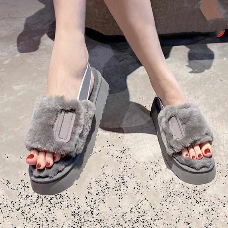Wool Slippers Disco Slide Thick-Soled Women Slippers Grey Luxeara
