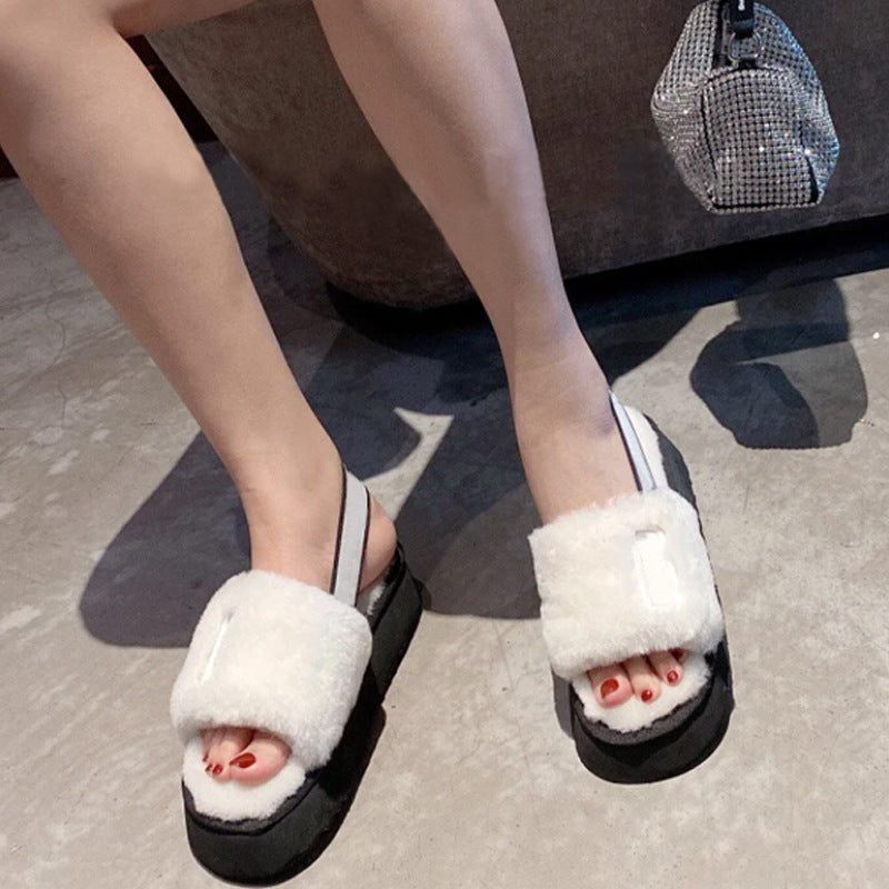 Wool Slippers Disco Slide Thick-Soled Women Slippers White Luxeara