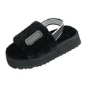 Wool Slippers Disco Slide Thick-Soled Women Slippers Black Luxeara