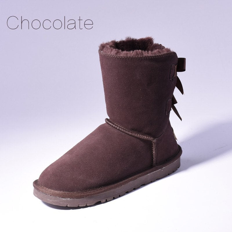 Snow Boots Women's Warm Fur Baileys Bow Boots Chocolate Luxeara