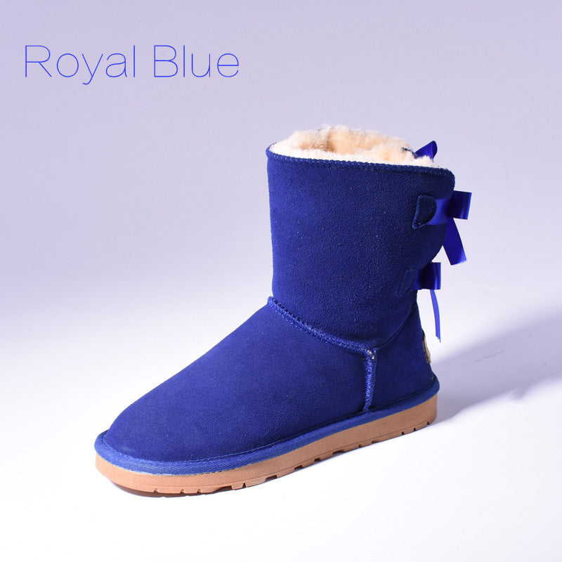 Snow Boots Women's Warm Fur Baileys Bow Boots Royal Blue Luxeara