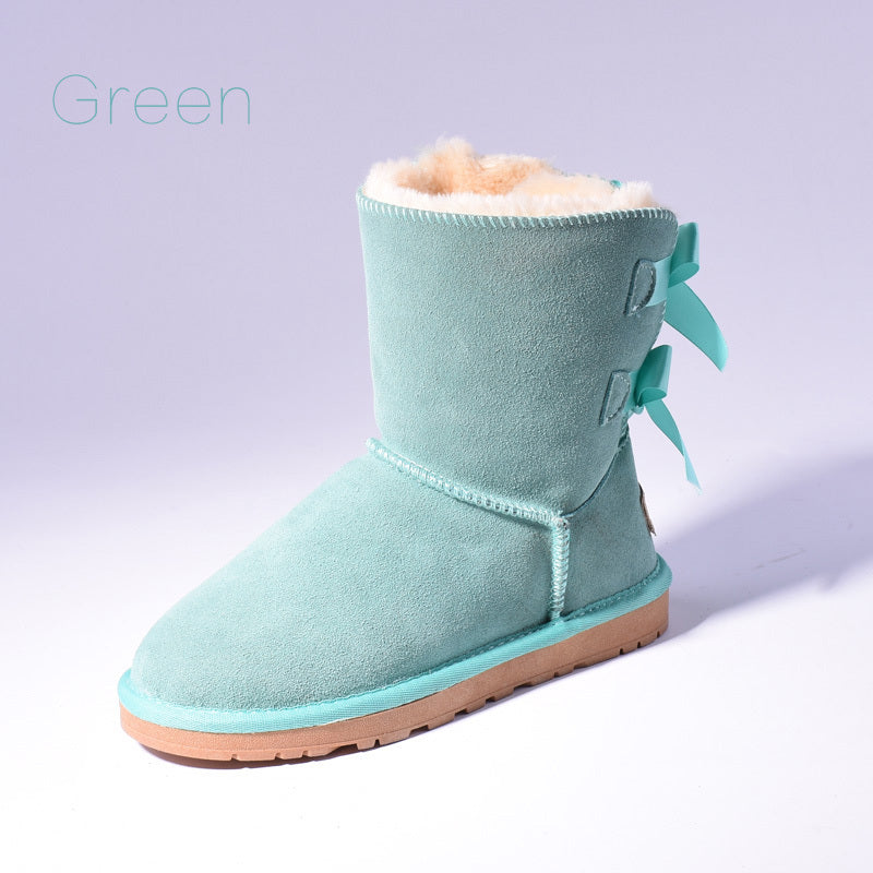 Snow Boots Women's Warm Fur Baileys Bow Boots Green Luxeara