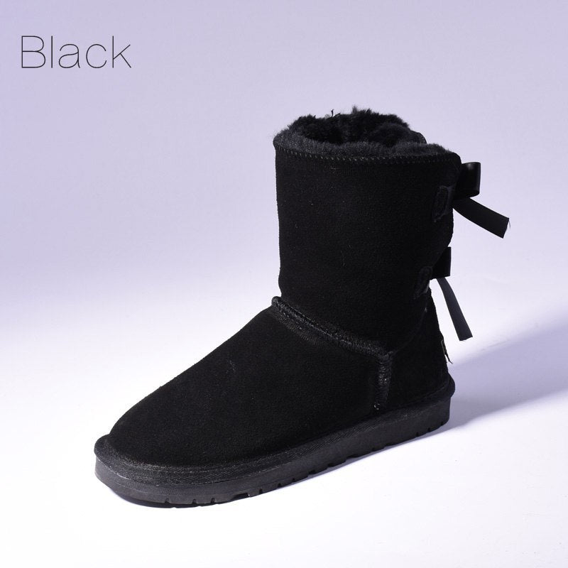 Snow Boots Women's Warm Fur Baileys Bow Boots Black Luxeara