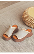 Handmade First Layer Cowhide High-end Breathable Hollow-out Platform Fish Mouth Casual Slippers Luxeara
