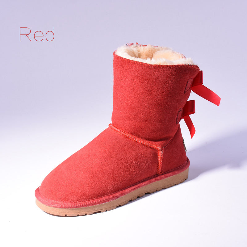 Snow Boots Women's Warm Fur Baileys Bow Boots Red Luxeara