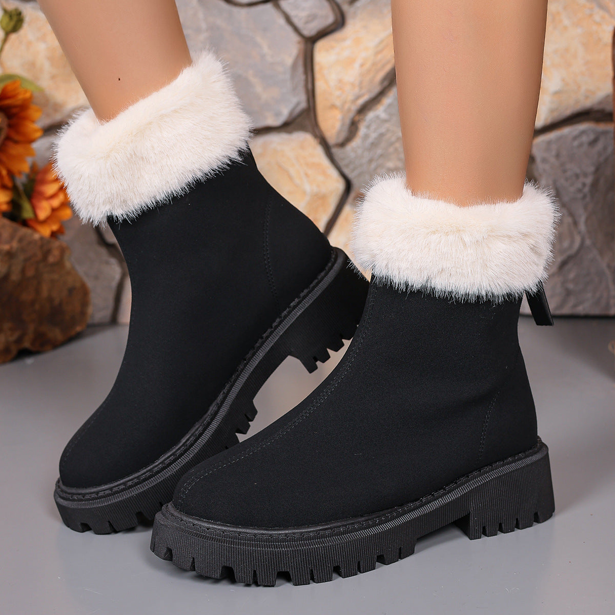 Square-heeled Snow Boots Winter Plus Velvet Platform Plush Shoes Fashion Warm Non-slip Mid-calf Boot For Women Luxeara