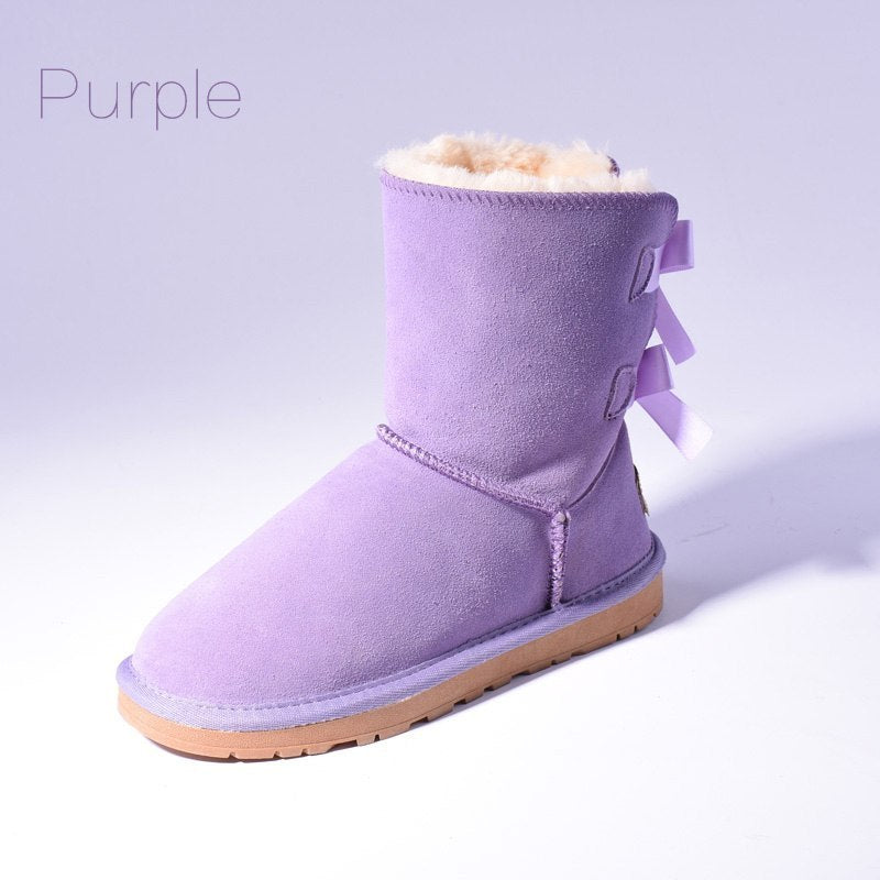 Snow Boots Women's Warm Fur Baileys Bow Boots Purple Luxeara