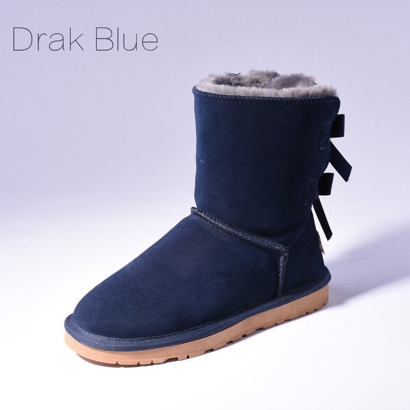 Snow Boots Women's Warm Fur Baileys Bow Boots Dark Blue Luxeara