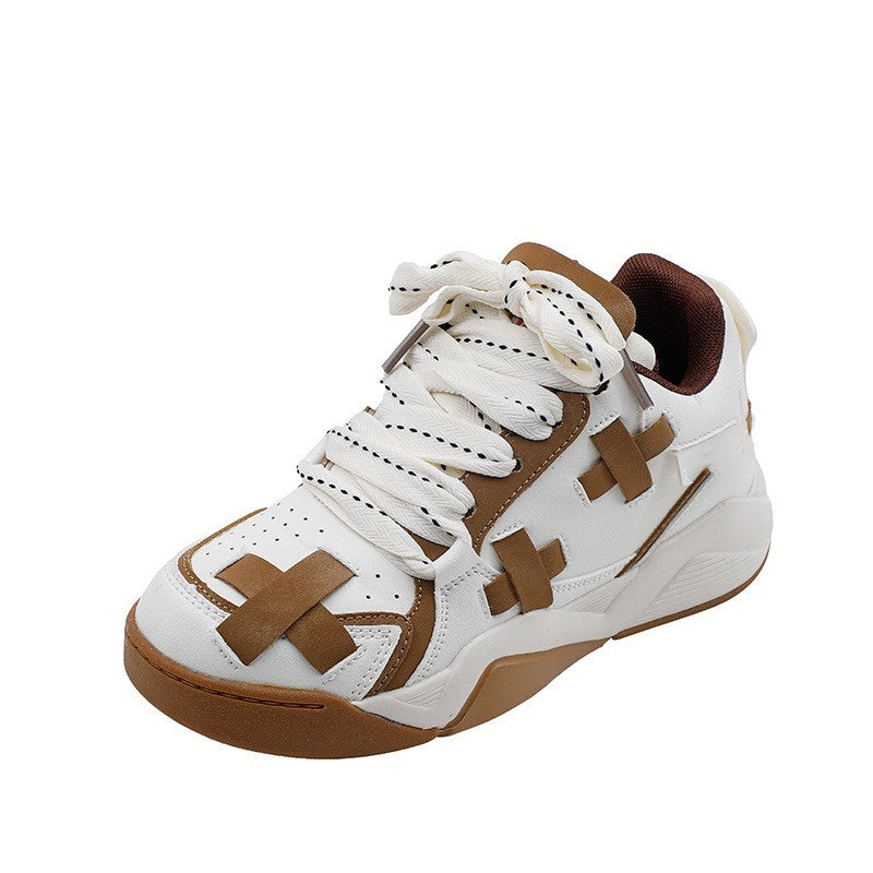 College Style Personalized Design Wedge Heel Sneakers Women White khaki Luxeara