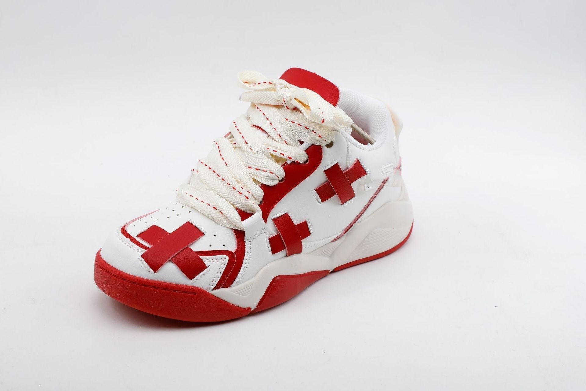 College Style Personalized Design Wedge Heel Sneakers Women White red Luxeara